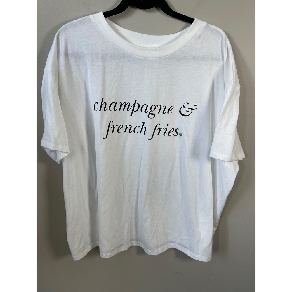 Kate Spade New York Champagne & French Fries Graphic T-Shirt White 2X casual